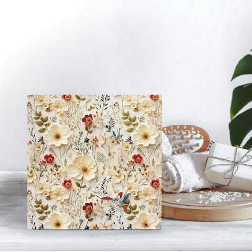 Spring Floral Bird Wooden Desk Sign - Rustic 3D-Style Home Decor - Flower Variation