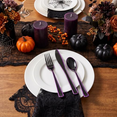 Halloween Plastic Silverware Set - Black & Purple Flatware for Parties, 180PCS