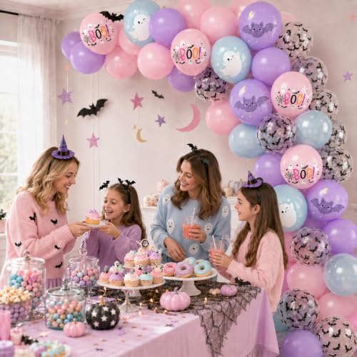 Pastel Halloween Balloons Set - Pink Blue Purple for Spooky Party Decor - Variation Pink Purple