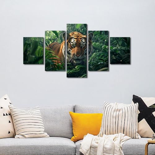 Tiger Canvas Wall Art - 5 Panel Jungle Animal Wall Decor for Living Room & Bedroom - 60x32 in - Variation of THIS listing