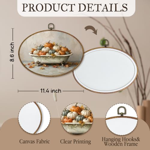 Fall Pumpkin Wall Art Decor - Oval Thanksgiving Bedroom Bathroom 11.4x8.6 Inch - Pumpkin 7