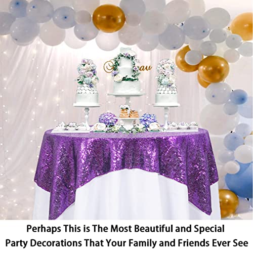 Purple Sequin Tablecloth 50x50 Inch Square Wedding Party Decor - ShinyBeauty