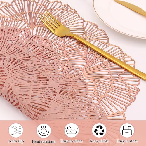 Rose Gold Placemats Set of 12 Flower Tablemats Vinyl Dining Table Decor - Modern Kitchen
