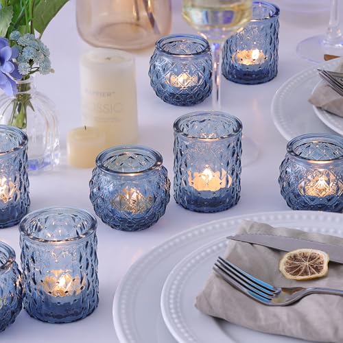 Blue Votive Candle Holders Set - Assorted 36 Pcs for Wedding & Decor - Blue