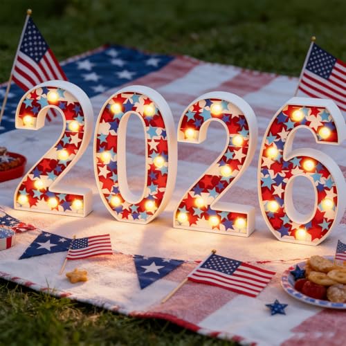 Patriotic 2026 LED Number Lights for 4th of July & New Year Decorations