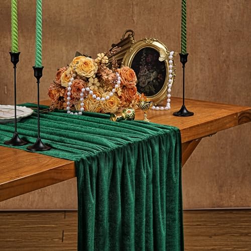 Velvet Table Runner Emerald Green 29x120 Inch Set of 5 - Luxurious Fall Christmas Decor