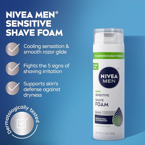 Sensitive Shave Foam for Men - Soothes Skin & Protects Against Irritation, 6 Pack 7 OZ