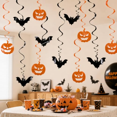 Halloween Hanging Bats & Pumpkin Decorations Set - 12PCS Spooky Indoor Party Decor