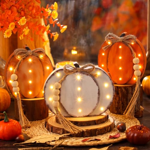 Retro Lighted Fall Pumpkin Decor Set - 3 Pieces, 4.7 Inch