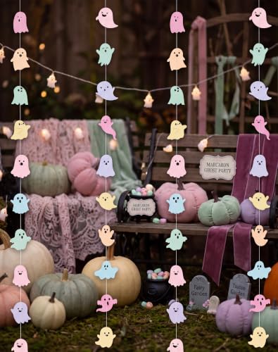 Pastel Ghost Halloween Garland Set - 4 Pre-Sewn Festive Decorations
