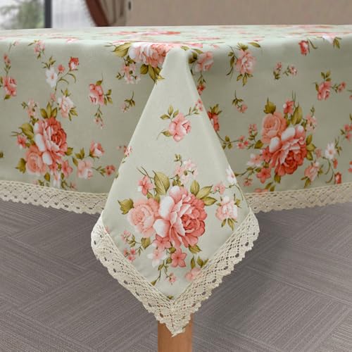 Green Floral Tablecloth 52x70 Inch Waterproof & Stain-Resistant Rectangular Cover - Clr 120