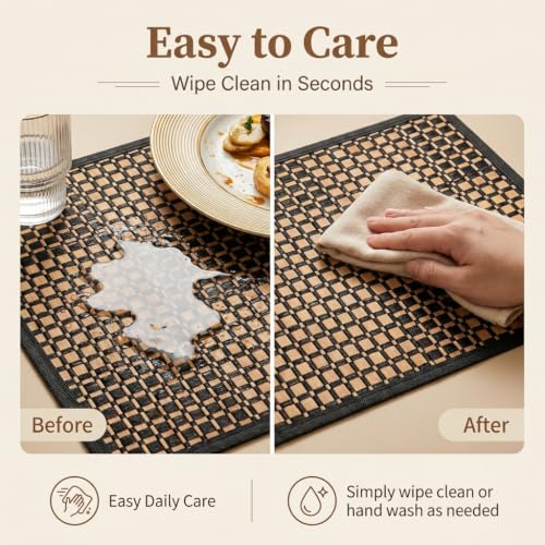 8 Pack Bamboo Placemats - Natural Heat-Resistant Anti-Slip Dining Table Mats