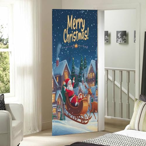 Christmas Santa Claus Door Cover - Outdoor Holiday Decoration 35 x 79 Inches