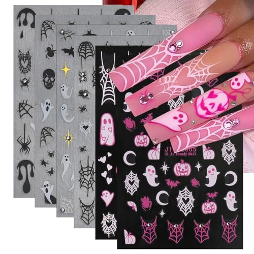 Halloween Nail Stickers Ghost Spider Web Decals - Self-Adhesive Nail Art