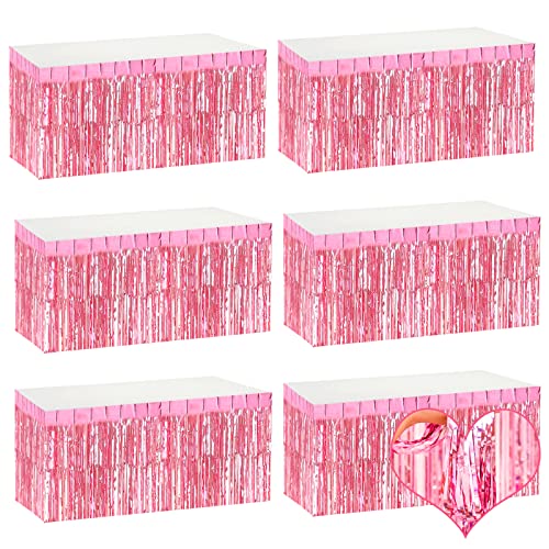 Pink Metallic Foil Fringe Table Skirt 29x108 Inch Party Decorations - 6 Pack