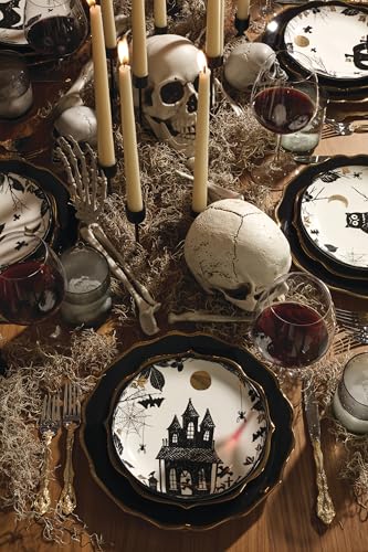Halloween Accent Plates Set of 4 - Spooky 8-Inch Porcelain Appetizer Plates - Haunted Halloween Decor