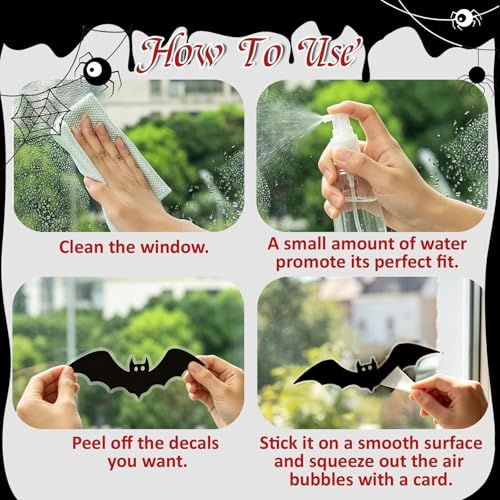 Halloween Window Clings Decor Set - Large Witch, Pumpkin, Ghost & Bat Stickers