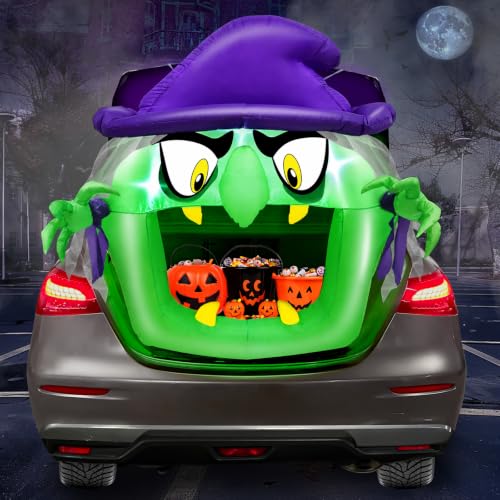 Inflatable Halloween Car Decoration Kit with Witch & LED Lights - 4ft