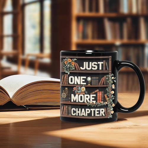 GhostLibr Cute Ghost Reading Mug - Halloween Book Lover Gift, 11oz Black Ceramic Coffee Cup - Variation of THIS listing