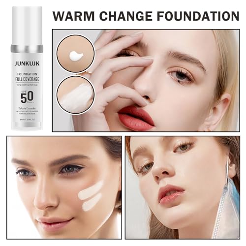 JunKuJK Set A Color Changing Foundation SPF 50+ Moisturizing Long-Lasting Full Coverage with 2 Sponges