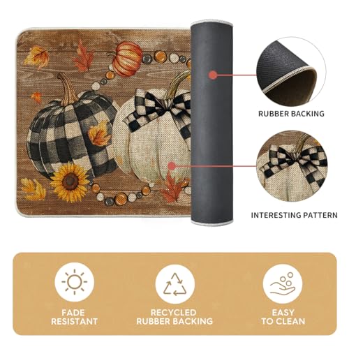 Wood Bead Pumpkin Fall Kitchen Mats Set of 2 - Non-Slip Decorative Home Decor