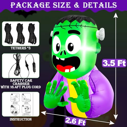3.5 Ft Inflatable Halloween Zombie Car Decoration Kit with LEDs - Trunk or Treat Prop