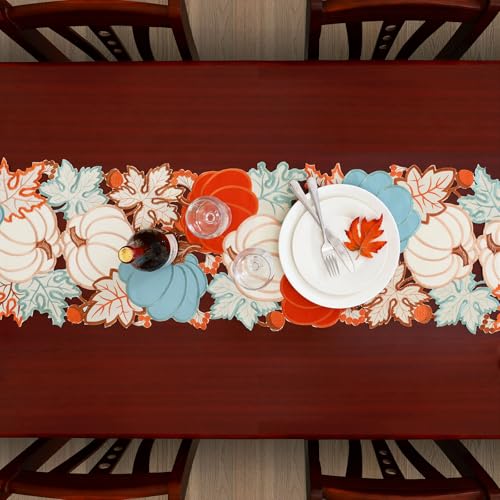 Simhomsen Embroidered Pumpkin Table Runner 14x69 Inches for Fall Thanksgiving Autumn Home Decor