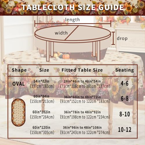 Fall Pumpkin & Leaf Oval Tablecloth 60 x 120 Inch - Autumn Decor