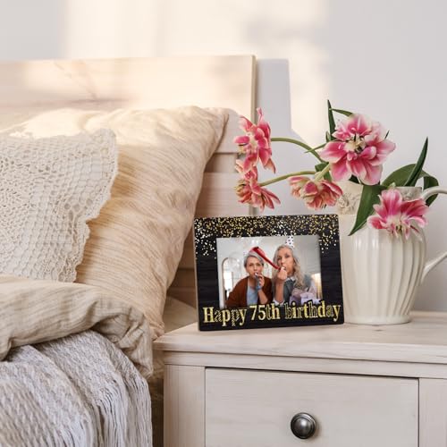 75th Birthday Photo Frame for Men Women - 4x6 Memory Picture Display, Table Decor Gift