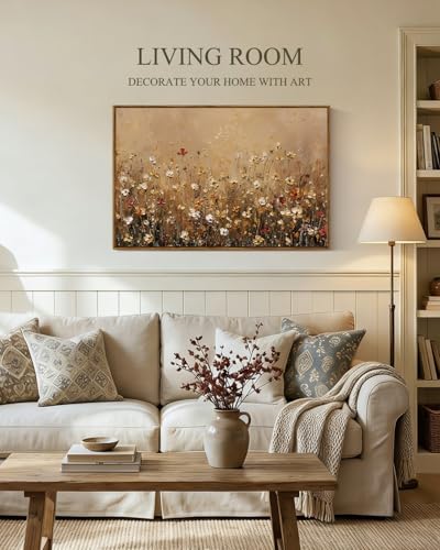 Wildflower Meadow Canvas Wall Art - Vintage Botanical Print, 24x36inch, Yellow Flowerbeds Variation