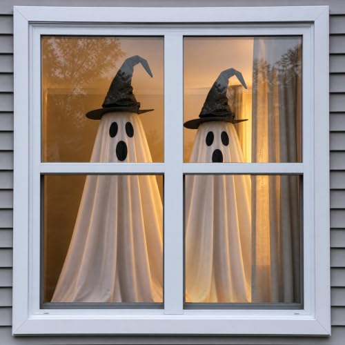 Halloween Ghost Tree Cover with Witch Hat for 6-7 Ft Christmas Trees - Spooky Seasonal Decor