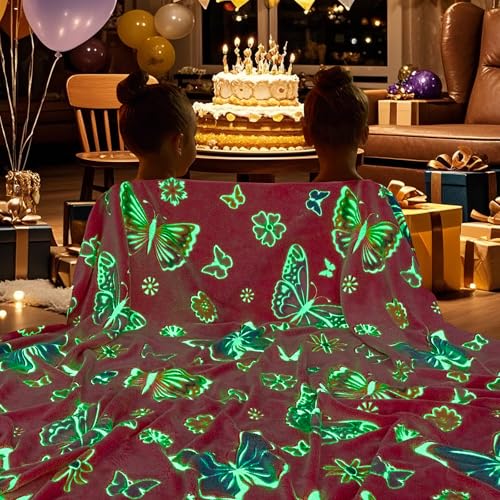 Glow in the Dark Butterfly Blanket for Girls - Pink 50x60 Inches, Kids Room Decor & Gift