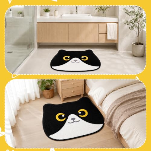 White and Black Tuxedo Cat Bathroom Rug - 24x18 Inch Non-Slip Bath Mat