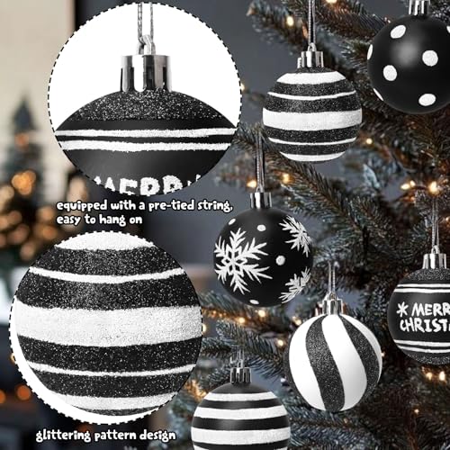 Black and White Christmas Ornaments Set - 12 Shatterproof Holiday Decorations