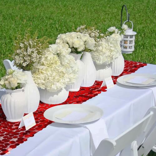 Red Sequin Table Runner Set - 3 Pack 12x108 Inch Glitter Rectangle Table Decor for Weddings Parties Holidays