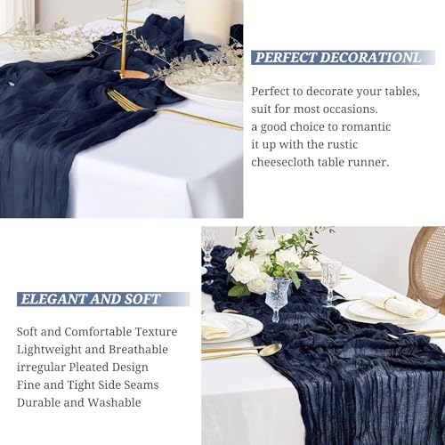 8 Pack Navy Blue Cheesecloth Table Runners 10ft Rustic Romantic Wedding Decor