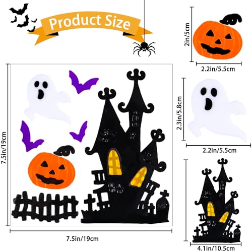 Halloween Gel Window Clings - 6 Sheets, Reusable Spooky Decals for Glass