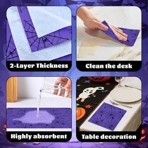 Halloween Spider Web Napkins 40 Pack - 13x13 Inches Disposable Paper Table Decor