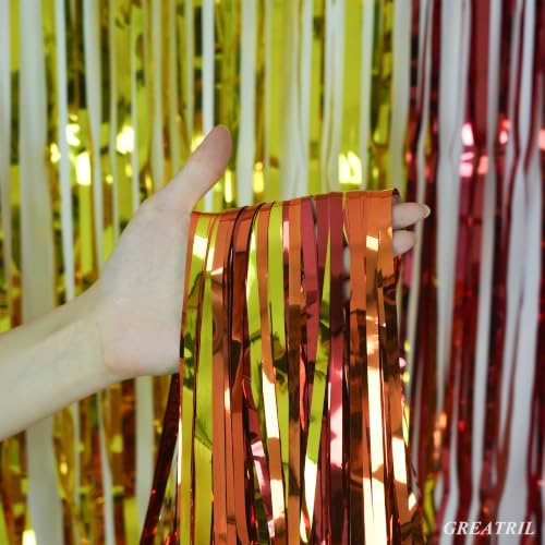 Fall Decor Foil Fringe Curtain Set - Red Orange Gold, 2 Pack