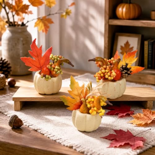 Artificial Fall Pumpkin Set with Maple Leaves & Berries - Style 3, 6 Pieces