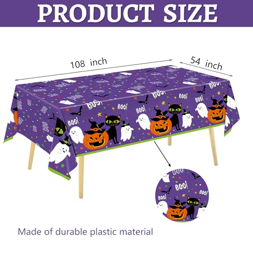 Halloween Tablecloth 3 Pack - Large Bats & Pumpkin Disposable Plastic Cover - 54x108 Inch - Halloween