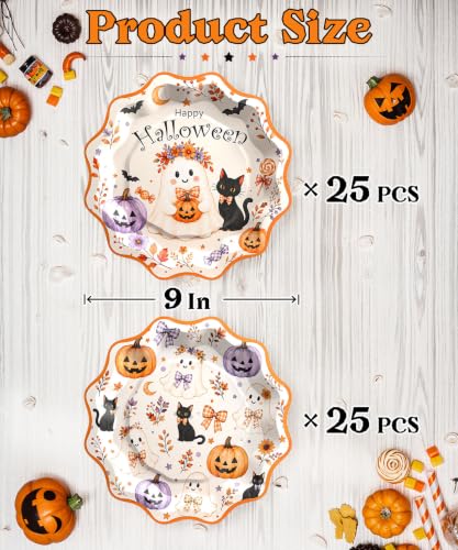 Heavy-Duty Halloween Paper Plates 9 Inch Pumpkin Ghost Gothic Party Supplies