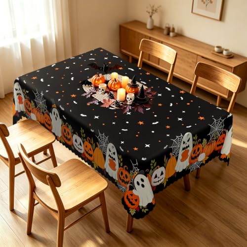 Halloween Tablecloth Pumpkin Ghost Fall Decor 84x60 Rectangular Black H01