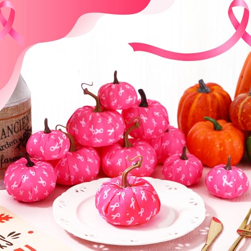 Breast Cancer Awareness Pink Fabric Pumpkin Decorations - 12 Pack in 3 Sizes