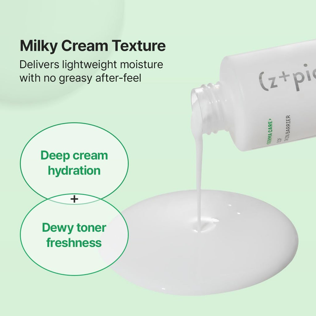 Zipiderm EGF Skin Barrier Cream Toner – Korean Milky Hydrating Toner for Dry, Sensitive & Acne-Prone Skin with Ceramides, Hyaluronic Acid, Rice Bran & Soy Protein, Moisturizing Skincare, 5.07 fl oz