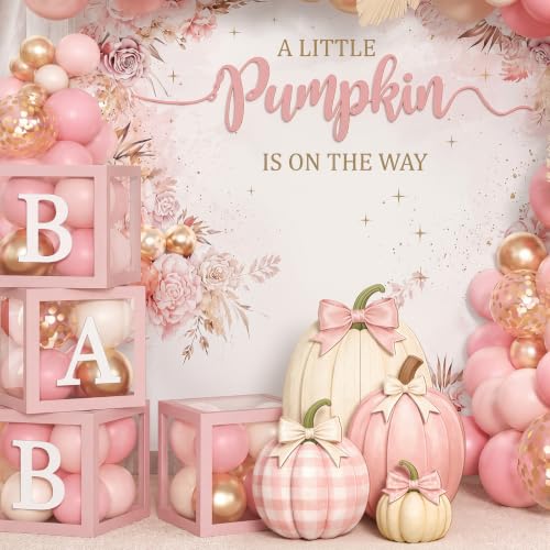 Fall Pink Pumpkin Decor Set with Bows - Outdoor Porch Halloween Autumn
