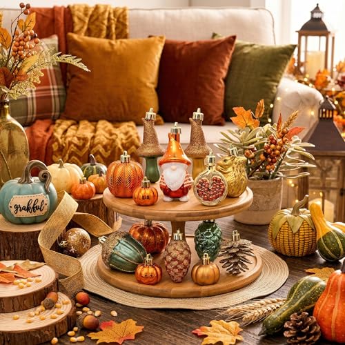 Fall Tree Ornaments Set - Shatterproof Halloween & Autumn Decorations, Orange Green, 24 Pieces