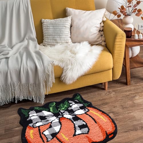 Pumpkin Bath Mat 24x24 Inch - Fall Bathroom Rug Non Slip Absorbent Halloween Decor