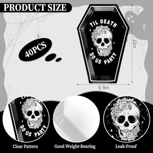 Halloween Skull Coffin Paper Plates - Disposable Party Tableware, 40 Pack