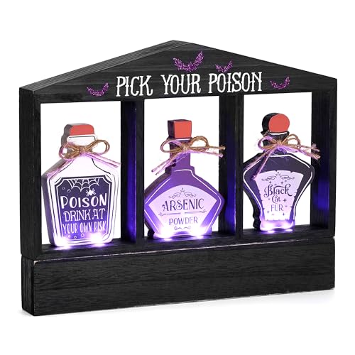Large Halloween Decor with Purple LED Lights - Pick Your Poison Rustic Sign